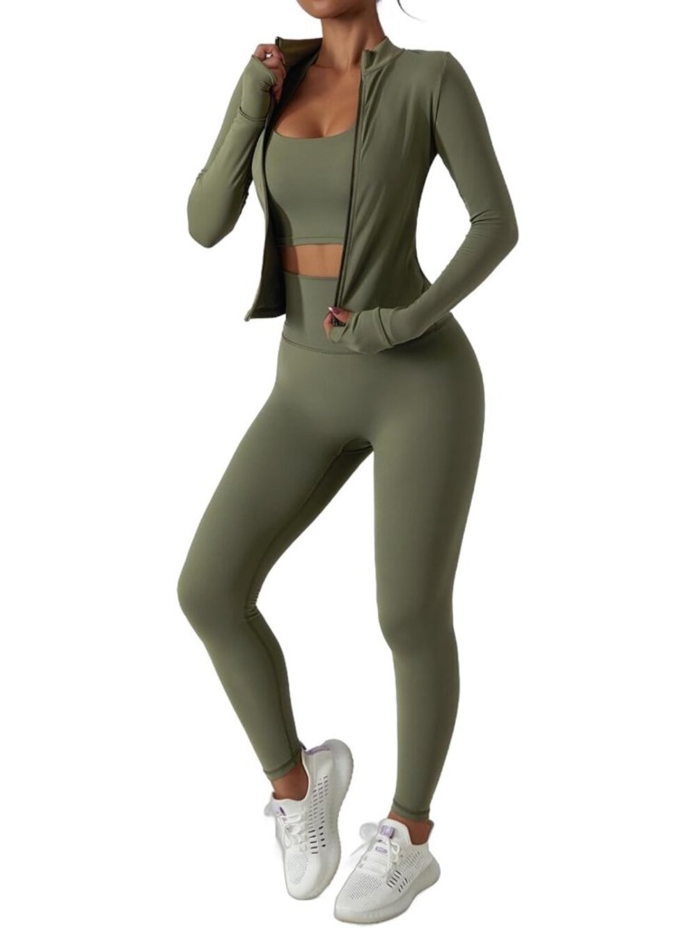 3 Piece Women's Workout Set - Sports Bra, Leggings & Jacket - Yoga Activewear
